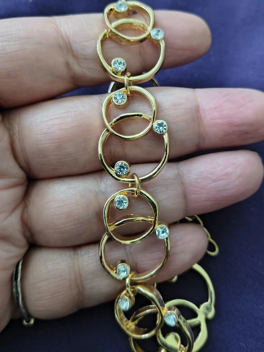 Beautiful Rose Gold Plated CZ Circle Pattern Bracelet. Estate Find. Adjustable